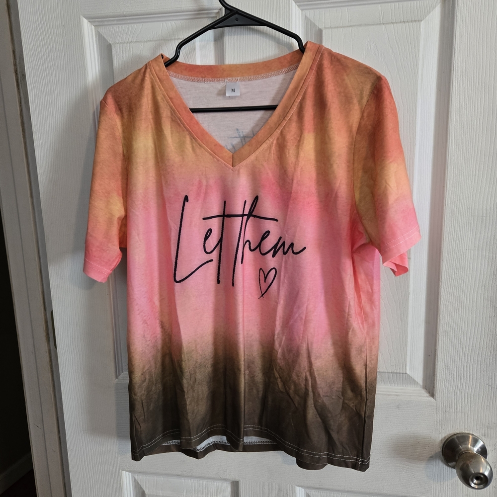 Pink and Brown Ombre V-Neck T-Shirt